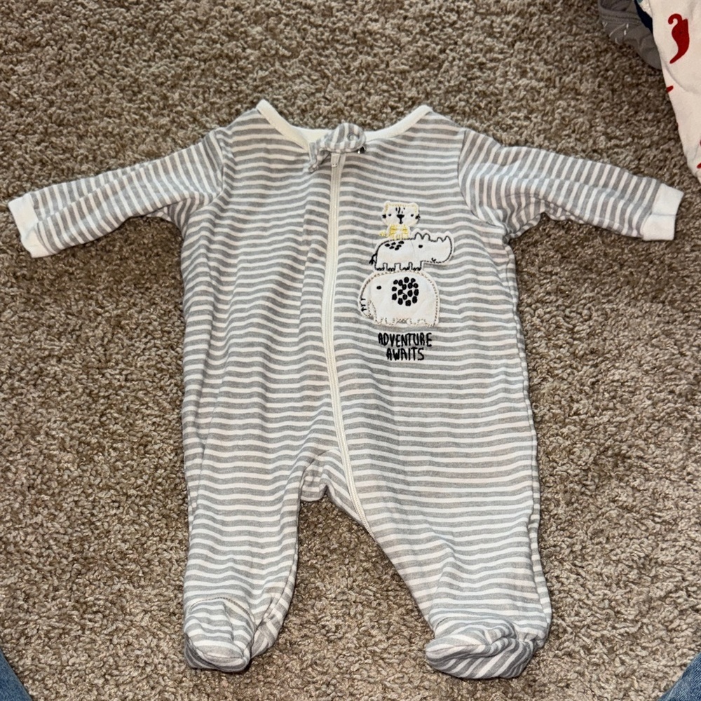 Gerber Gray and White Striped Baby Footed One-Piece